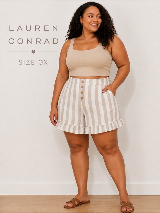 LC Lauren Conrad Pants - LC Lauren Conrad Linen Blend Ruffle Hem Shorts Size 0X NWT Beige Striped